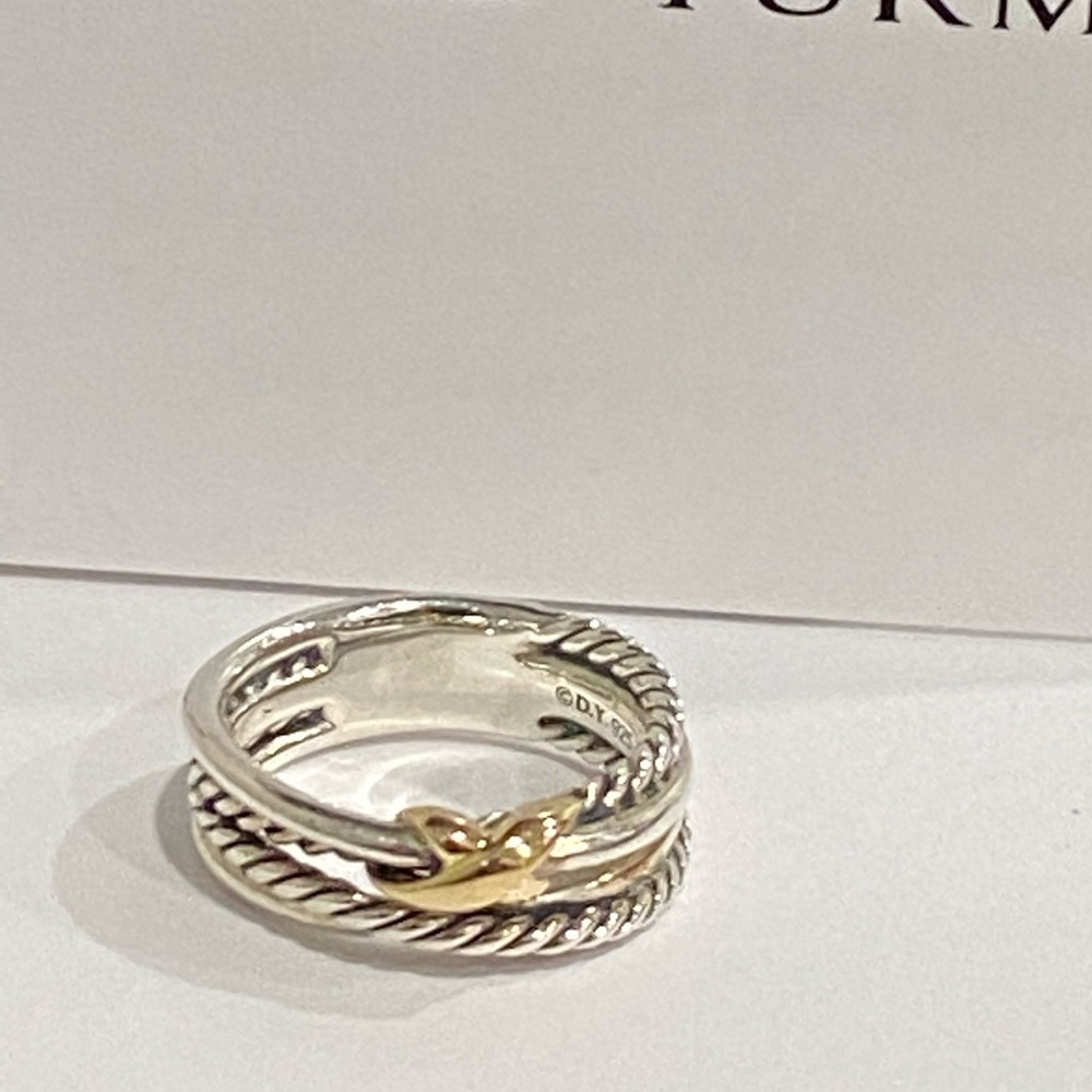 NEW David Yurmqn X cable ring 18k gold/Sterling